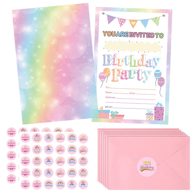 Idealmuzik 30 Pack Birthday Party Invitations for Girls with Envelopes and Sticker  Cute Birthday Party Invitations Cards for Kids  Party Decorations Supplies for Baby Shower Birthday Party - Image 1